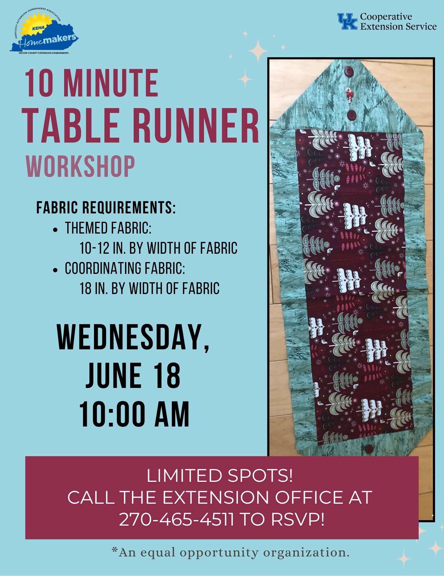 10 Minute Table Runner Workshop